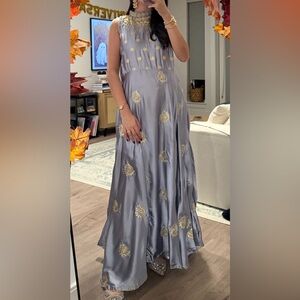 Blue/Gold High Neck Pakistani Gown (2 Pieces)